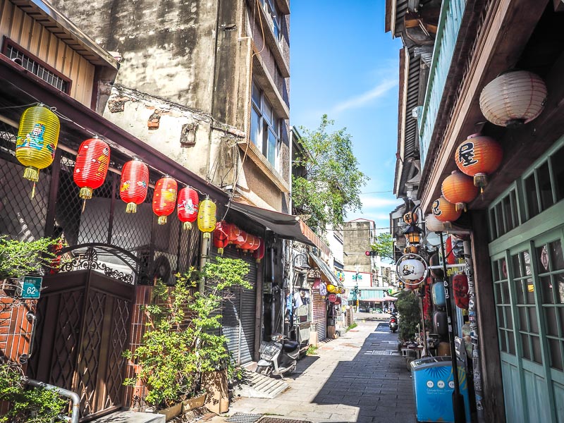 A narrow lane with red lanterns in Tainan