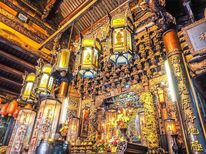A very detailed and intricate altar inside a temple in tainan