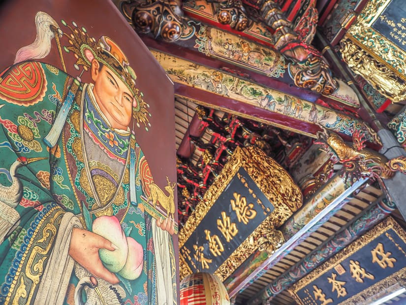 Detailed artwork inside Bao An Temple Taipei