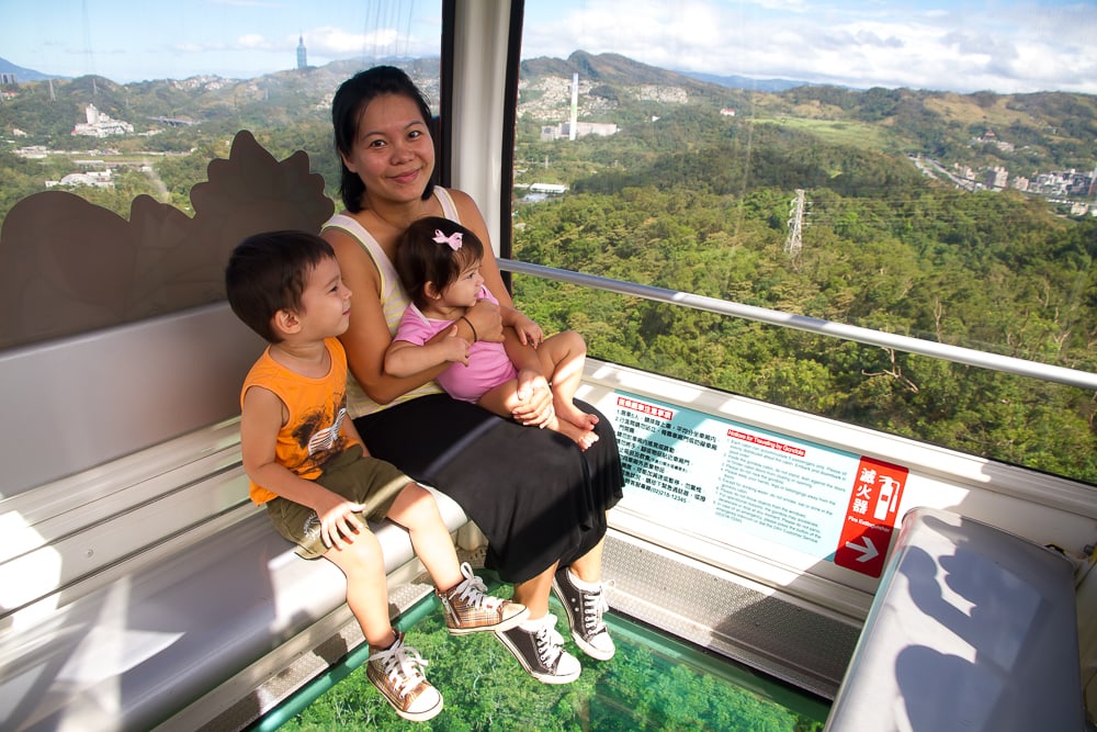 My wife and kids riding the Maokong Gondola in Taipei in November