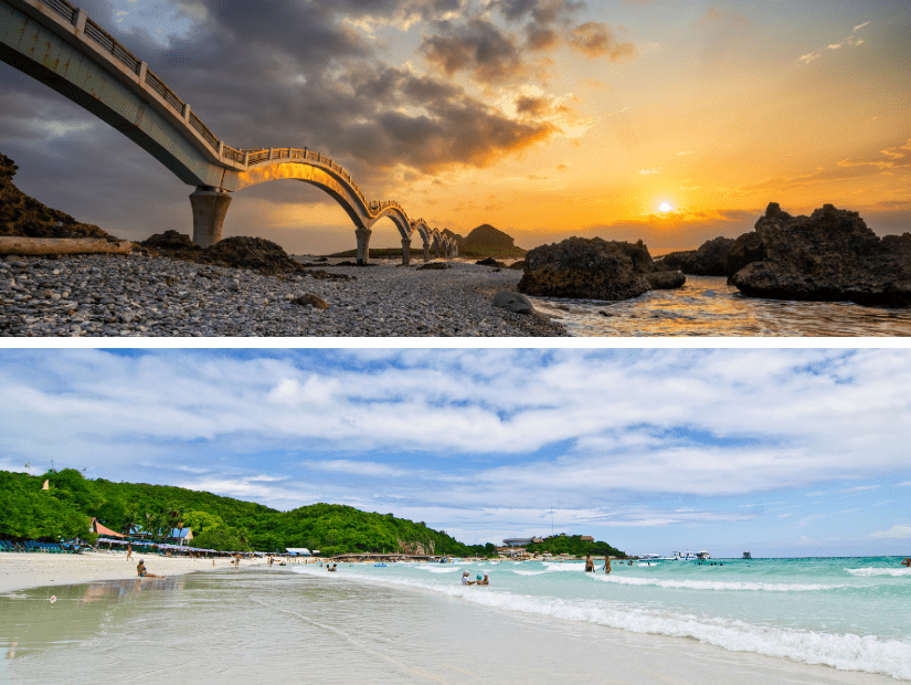 A rocky coast in Taiwan versus Thailand beach